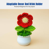 Handmade Yarn Flower Pot, Red Flower Mat, New Year Gift, Multi-Use Table Decoration