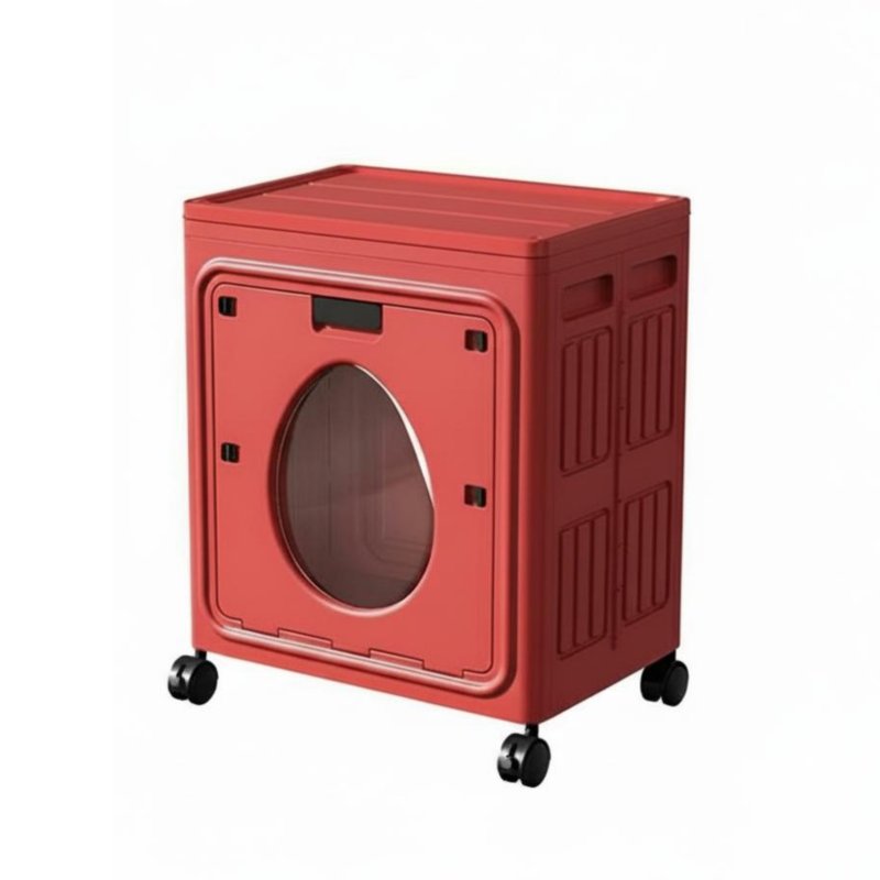 1 Piece Foldable Storage Box with Casters Flip Lid Cabinet Double Entry Modern Design No Assembly Needed Suitable for Home Organization Seasonal Storage