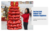 Christmas Balloon Wishing Tree, 2026 New Year Event Decor, Red Gold, Easy Setup