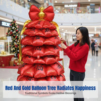 Christmas Balloon Wishing Tree, 2026 New Year Event Decor, Red Gold, Easy Setup