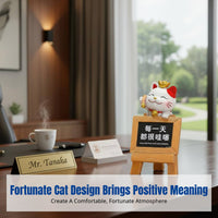 Modern Resin Fortune Cat, Blackboard Sign Desktop Decor, Feng Shui Wealth Cat for Office, Bedroom