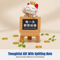 Modern Resin Fortune Cat, Blackboard Sign Desktop Decor, Feng Shui Wealth Cat for Office, Bedroom