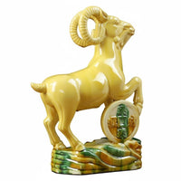 Ceramic Sheep Figurine, Tang Sancai Zodiac Sheep, Home Decor Sculpture, Fortune Gathering Ornament, Feng Shui Gift