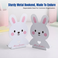 Cartoon Hare Iron Bookend, Anti-Slip Book Holder, Desk and Library Organizer