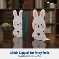 Cartoon Hare Iron Bookend, Anti-Slip Book Holder, Desk and Library Organizer