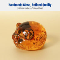 Crystal Pig Figurine, Zodiac Animal Decor, Gold Pig Sculpture, Business Gift, Modern Minimalist, Handmade Glass