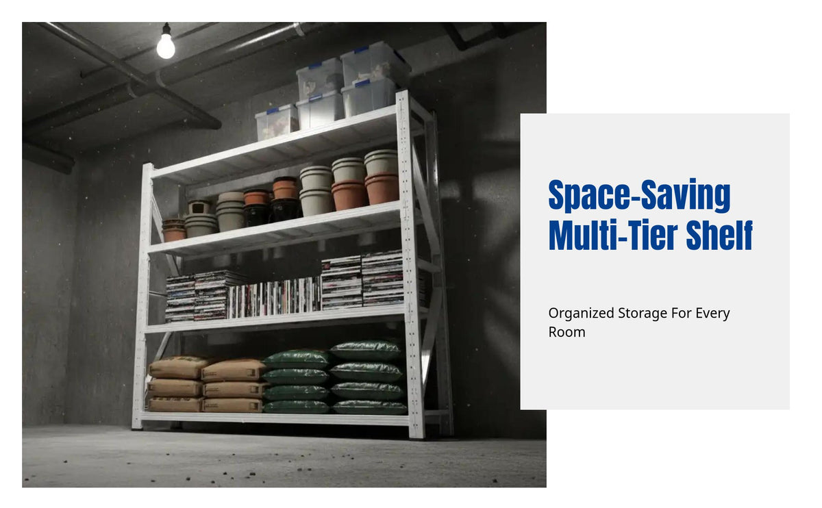 Multi-Tier Storage Rack, Metal Shelving Unit, Adjustable Organizer for Home, Garage, Warehouse, Basement