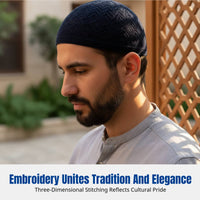 Embroidered Muslim Prayer Cap, Breathable Hui Men's Hat, relaxed adaptable Design
