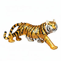 Jeweled Tiger Trinket Box Hand-Painted Enameled Tiger Figurine Box Handmade Craft Enameled Animal Figurine for Collectors, Women, Office, Desk