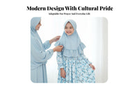 Girls Long Sleeve Floral Dress, Autumn Winter Muslim Outfit, Round Neck, Lace Headscarf