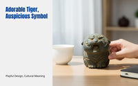 Resin Tiger Desktop Sculpture, Chinese Zodiac Mini Ornament, Creative Cast Iron Look Decor