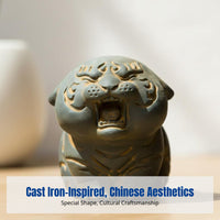 Resin Tiger Desktop Sculpture, Chinese Zodiac Mini Ornament, Creative Cast Iron Look Decor