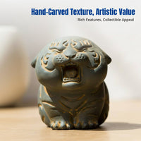 Resin Tiger Desktop Sculpture, Chinese Zodiac Mini Ornament, Creative Cast Iron Look Decor