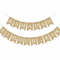 Moon Galactic Party Banner Ready to Hang Ramadan Burlap Banner Glitter Accents Eid Mubarak V-Shaped Flag