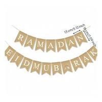 Moon Galactic Party Banner Ready to Hang Ramadan Burlap Banner Glitter Accents Eid Mubarak V-Shaped Flag