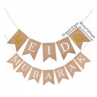 Moon Galactic Party Banner Ready to Hang Ramadan Burlap Banner Glitter Accents Eid Mubarak V-Shaped Flag