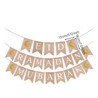 Moon Galactic Party Banner Ready to Hang Ramadan Burlap Banner Glitter Accents Eid Mubarak V-Shaped Flag