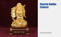 Gold Maitreya Buddha Statue, mystical guardian Turtle, Wealth God, Resin Decor for Home, Business, Shop