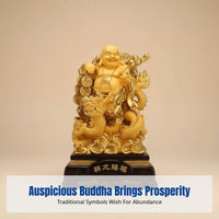 Gold Maitreya Buddha Statue, mystical guardian Turtle, Wealth God, Resin Decor for Home, Business, Shop