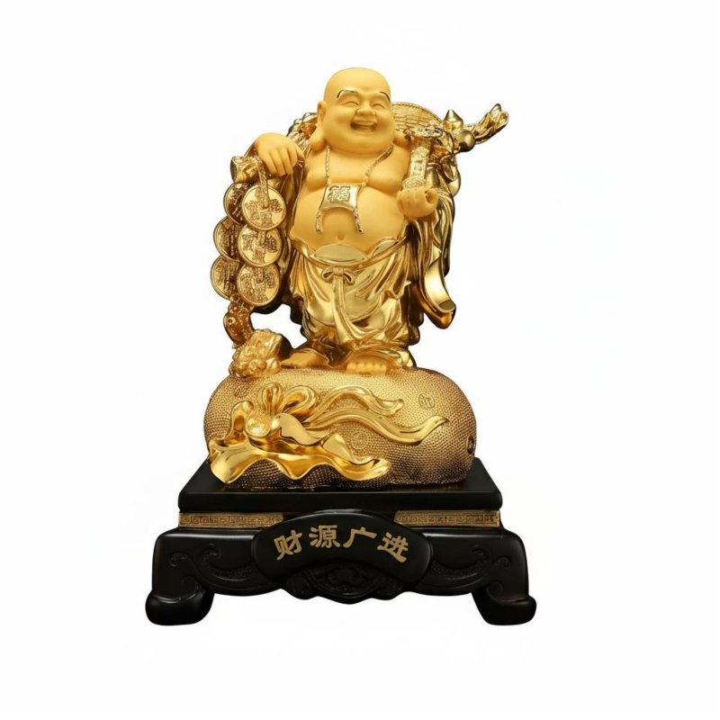 Gold Maitreya Buddha Statue, mystical guardian Turtle, Wealth God, Resin Decor for Home, Business, Shop