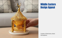 Hollow Carved Alloy Incense Burner, Gold Silver, Middle Eastern Arabic Style, Decorative, Easy to Use