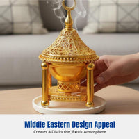 Hollow Carved Alloy Incense Burner, Gold Silver, Middle Eastern Arabic Style, Decorative, Easy to Use