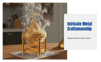 Hollow Carved Alloy Incense Burner, Gold Silver, Middle Eastern Arabic Style, Decorative, Easy to Use
