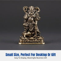Brass Martial God Figurine, Zhao Gongming, Vintage Chinese Tea Pet Decor