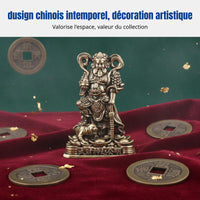 Brass Martial God Figurine, Zhao Gongming, Vintage Chinese Tea Pet Decor