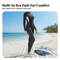 Full Coverage Swimsuit, Long Sleeve Zip Rash Guard, Sun Protection, Chest Pad