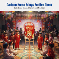 2026 New Year Display Board, Year of the Horse Theme, Kindergarten Classroom Decoration, Cartoon Welcome Sign