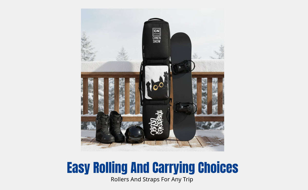 Snowboard Bag with Wheels, Dry/Wet Separation, Ski Backpack, Shoulder Carry, Multi-Compartment