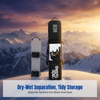 Snowboard Bag with Wheels, Dry/Wet Separation, Ski Backpack, Shoulder Carry, Multi-Compartment