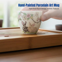 Flutterby Hare Tea Mug, Hand Painted Ceramic, Cream Porcelain, Kung Fu