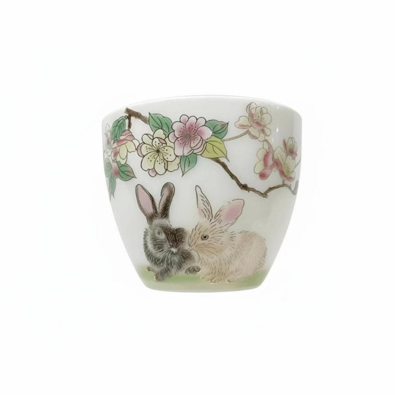 Flutterby Hare Tea Mug, Hand Painted Ceramic, Cream Porcelain, Kung Fu