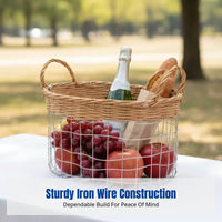 Breakfast Basket, Iron Wire Weaving, Metal Mesh Storage Basket, Japanese Minimalist Design, Hollow Open, Large Capacity