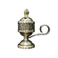 Arabic Charcoal Incense Burner with Handle, Vintage Metal Holder, Flower Carved Design