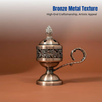 Arabic Charcoal Incense Burner with Handle, Vintage Metal Holder, Flower Carved Design