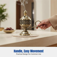 Arabic Charcoal Incense Burner with Handle, Vintage Metal Holder, Flower Carved Design