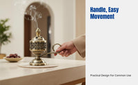 Arabic Charcoal Incense Burner with Handle, Vintage Metal Holder, Flower Carved Design
