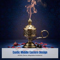 Arabic Charcoal Incense Burner with Handle, Vintage Metal Holder, Flower Carved Design