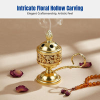Arabic Charcoal Incense Burner with Handle, Vintage Metal Holder, Flower Carved Design