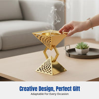 Arabian Iron Incense Burner, Gold Metal Decor, Creative Geometric Accent for Office, Living Room, Gift