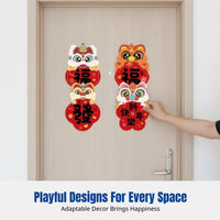 Chinese New Year Fu Sticker, 2026 Horse Year, Cartoon Lion & Horse, Entry Door Decor