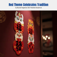 Chinese New Year Fu Sticker, 2026 Horse Year, Cartoon Lion & Horse, Entry Door Decor