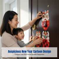 Chinese New Year Fu Sticker, 2026 Horse Year, Cartoon Lion & Horse, Entry Door Decor