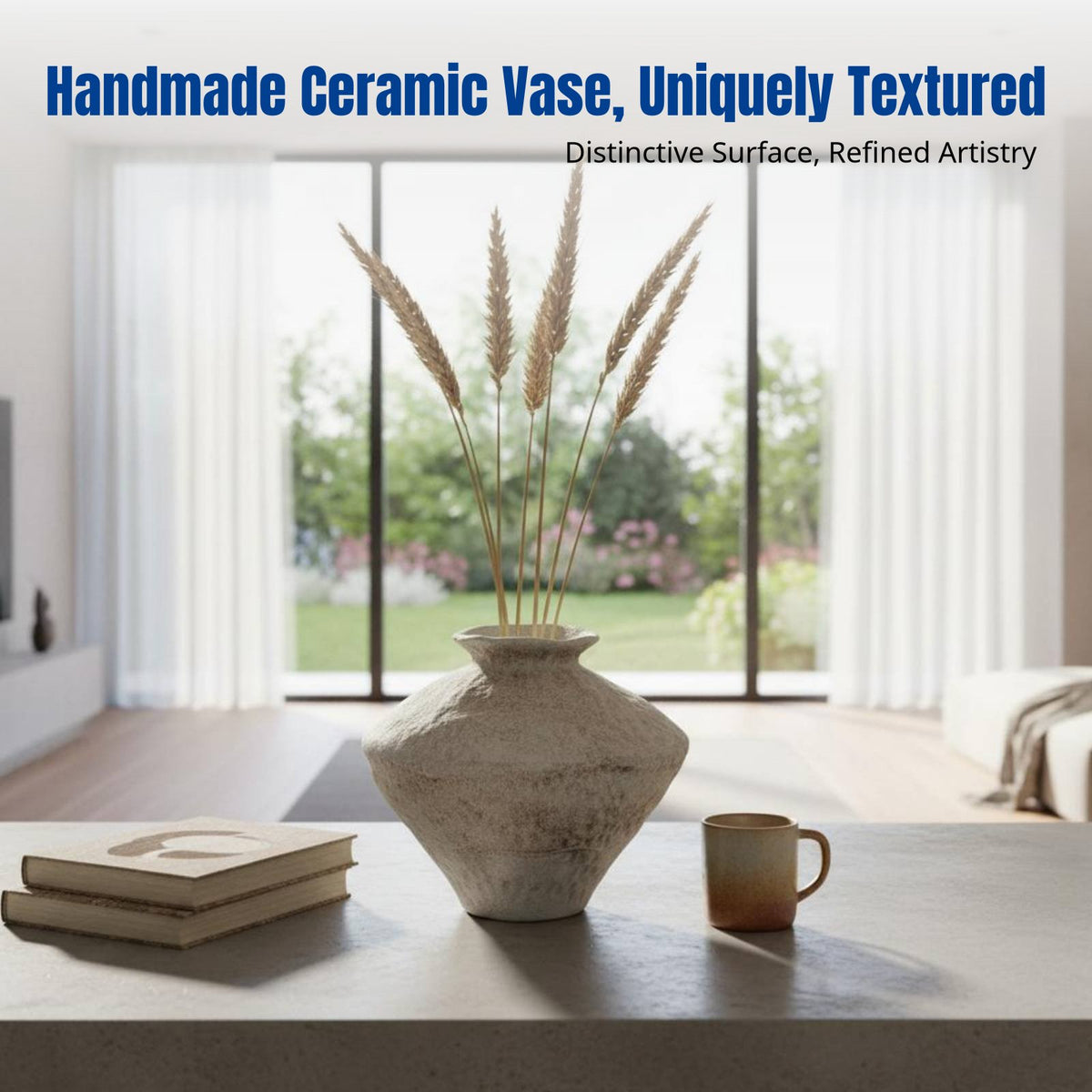 Vintage Ceramic Desktop Vase, Wabi-Sabi Style, Modern Chinese Handmade Flower Arrangement for Living Room, Hotel, Tea Room