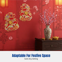 Chinese New Year Glass Sticker, 3D Flocked Gold Cartoon Horse, Seasonal Holiday Decoration, Zodiac 2026, Living Room Decor