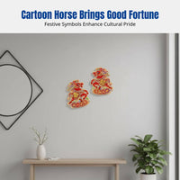 Chinese New Year Glass Sticker, 3D Flocked Gold Cartoon Horse, Seasonal Holiday Decoration, Zodiac 2026, Living Room Decor