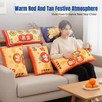 New Year Throw Pillow, Chinese Style Sofa Pillow, Blessing Cartoon, Crystal Plush, Removable Cover, Festive Home Decor